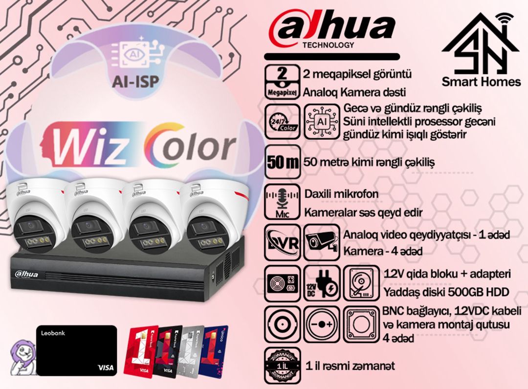 Dahua dörd kameralı WizColor kamera dəsti — Ağıllı ev və təhlükəsizlik, Bakı (2)