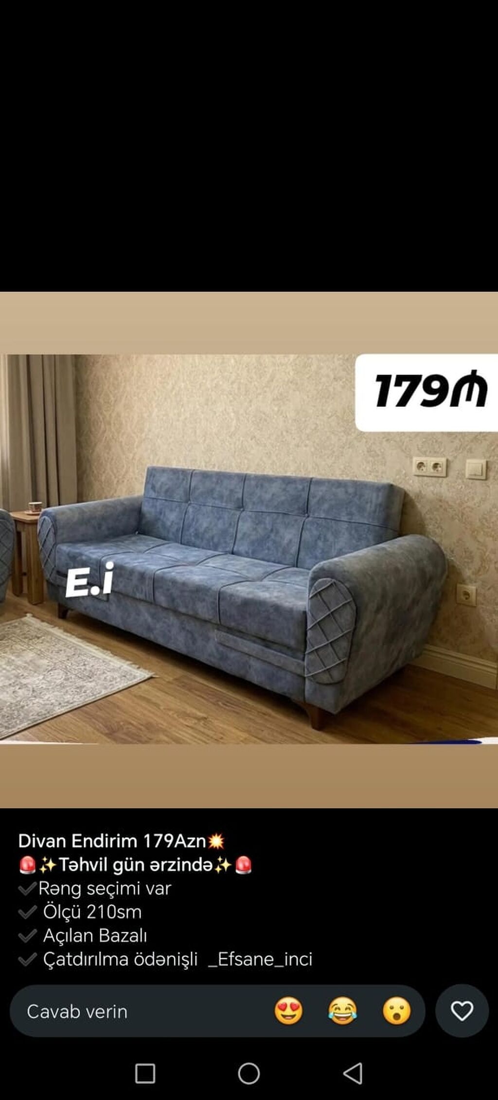 Divan – endirimli qiymət: 179 AZN - Ölçü: 210 sm - Rəng seçimi var — Divanlər, Bakı (3)