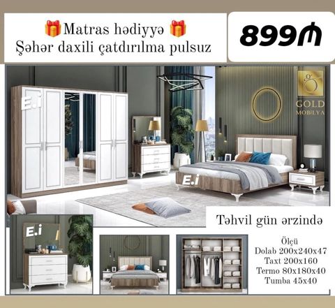 Yataq otağı mebel dəsti – Gold Mobilya Dəst tərkibi və ölçülər — Mehdiabad