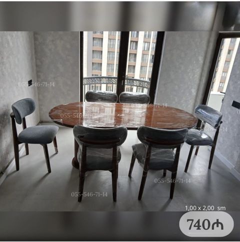 Oval yemək masası və 6 ədəd stul dəsti - Ölçü: 1,00 x 2,00 m (masanın — Bakı