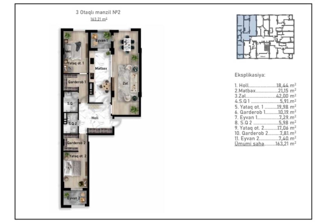 Satılır 3 otaqlı yeni tikili 163 m² — Mənzil, Bakı (8)