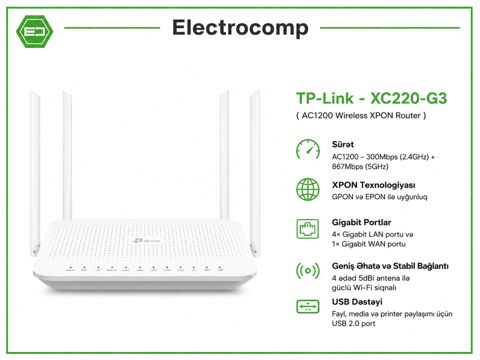 Router TP-Link XC220-G3 – AC1200 Wireless Xpon — Bakı