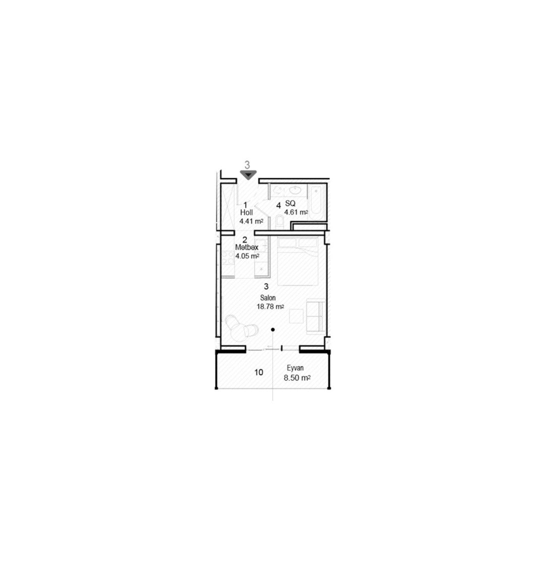 Satılır 1 otaqlı yeni tikili 45.8 m² — Mənzil, Bakı (8)