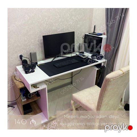 Kompyuter masası – modern dizayn, ağ rəng. - Geniş iş səthi: monitor — Bakı