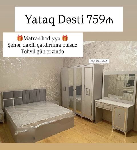 Yataq Dəsti – 759₼ Komplektə daxildir: - 200×160×47 ölçülü çarpayı — Bakı