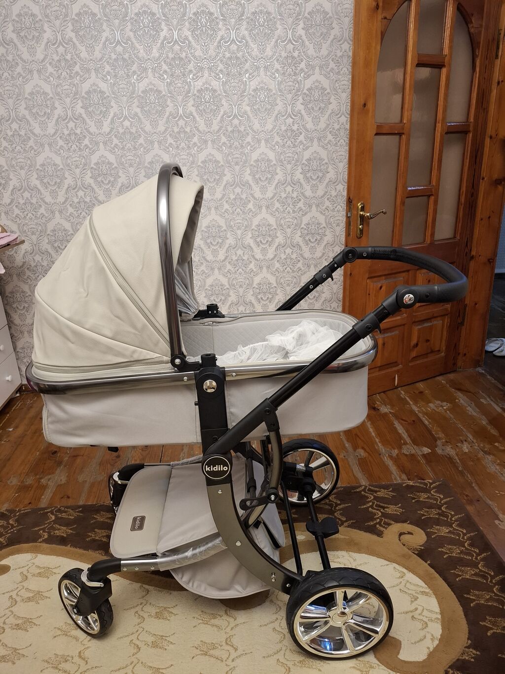 Uşaq arabası – Kidillo brendi, bej rəng. - 2-in-1 beşik tipli üst — Arabalalar, Bakı