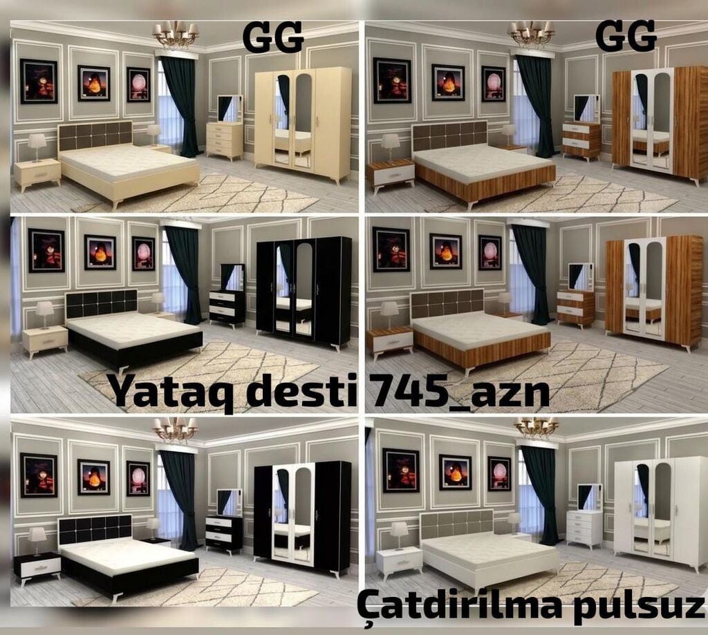 Yataq otağı mebel dəsti – müxtəlif rəng kombinasiyaları ilə (ağ, qara — Yataq otağı mobilya dəstləri, Bakı