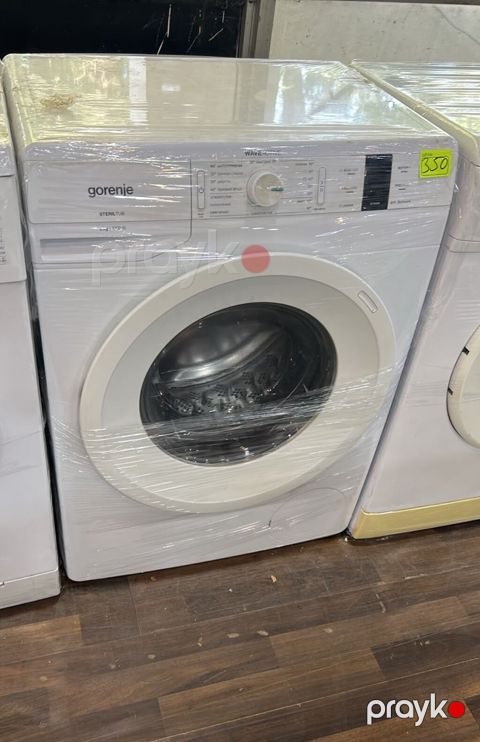 Gorenje markalı ön yükləməli paltaryuyan maşın. Ağ rəngdədir və — Digah