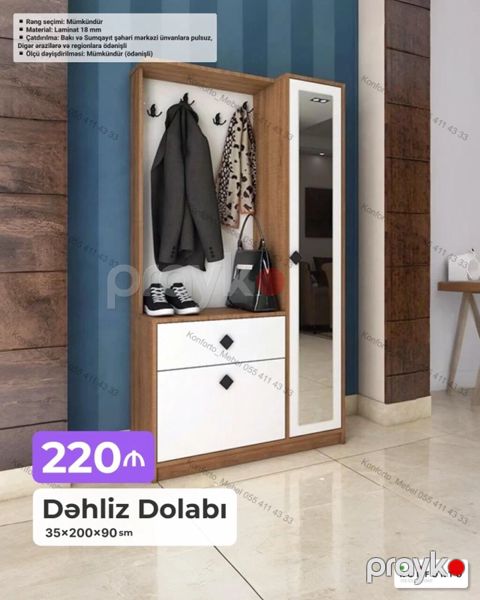 Dəhliz dolabı – 35×200×90 sm - Praktik dəhliz sistemi: açıq asma