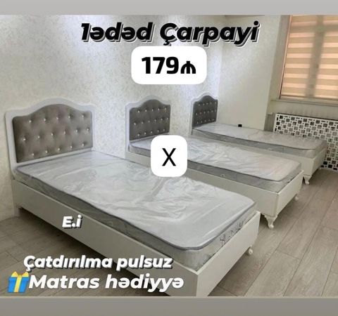 1 nəfərlik çarpayı - Qiymət: 179 (şəkildə göstərilib) - Rəng: ağ — Ucuz serfeli Mebel — Çarpayılar