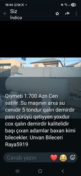 Su maşınının arxasına quraşdırılan su çəni. - Tutum: 5 ton — 2-ci əl əşyalar