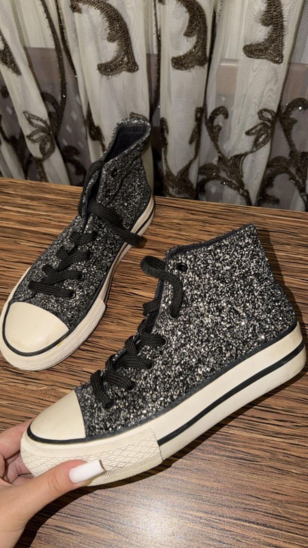 Qara-boz parıltılı hi-top krossovkalar - Model: şnurla bağlanan — Krosovka, Bakı (7)
