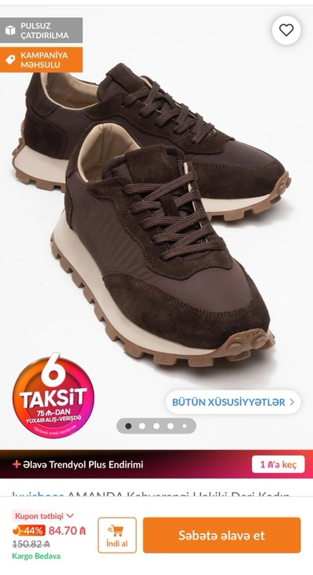 Məhsul: Qəhvəyi rəngli qadın idman ayaqqabısı – İnci Shoes Amanda — Krosovka, Bakı (2)