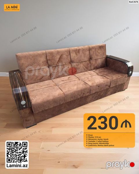 Məhsul: Divan (Kod: 2676) - Ölçü: 210 sm - Mexanizm: Açılan, bazalı