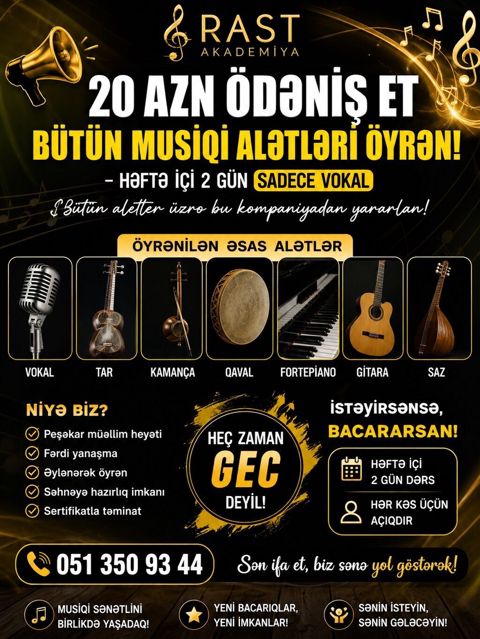 Rast Akademiya – Musiqi Tədrisi – 20 AZN ödənişlə bütün musiqi — Bakı