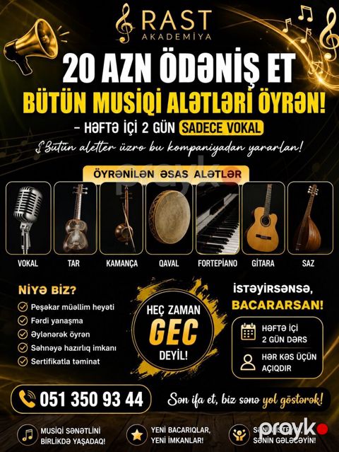 Rast Akademiya – Musiqi Tədrisi – 20 AZN ödənişlə bütün musiqi — Bakı