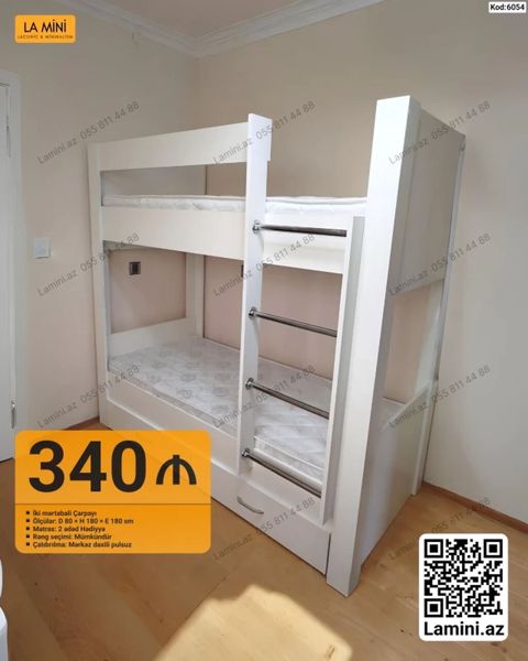 İki mərtəbəli çarpayı – Kod: 6054 - Ölçülər: D 80 H 180 E 180 sm — Bakı