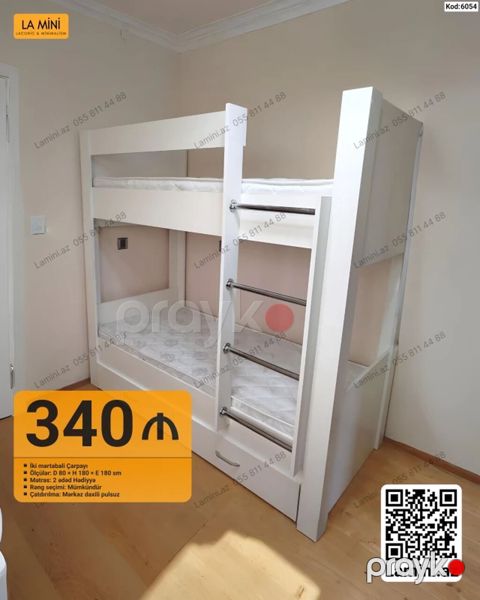 İki mərtəbəli çarpayı – Kod: 6054 - Ölçülər: D 80 H 180 E 180 sm — Bakı