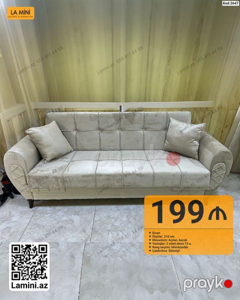 Məhsul: Divan (Kod: 2647) Xüsusiyyətlər: - Ölçü: 210 sm - Mexanizm