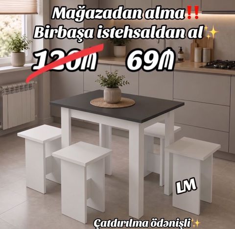 Masa + 4 taburetka dəsti - Yeni və sifarişlə hazırlanır - Rəng seçimi — Bakı