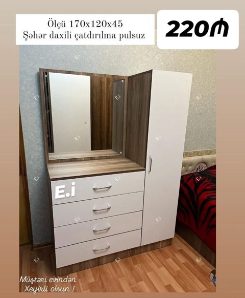 Yataq otağı üçün güzgülü komod-dolab dəsti - Ölçü: 170 x 120 x 45 sm — Mehdiabad