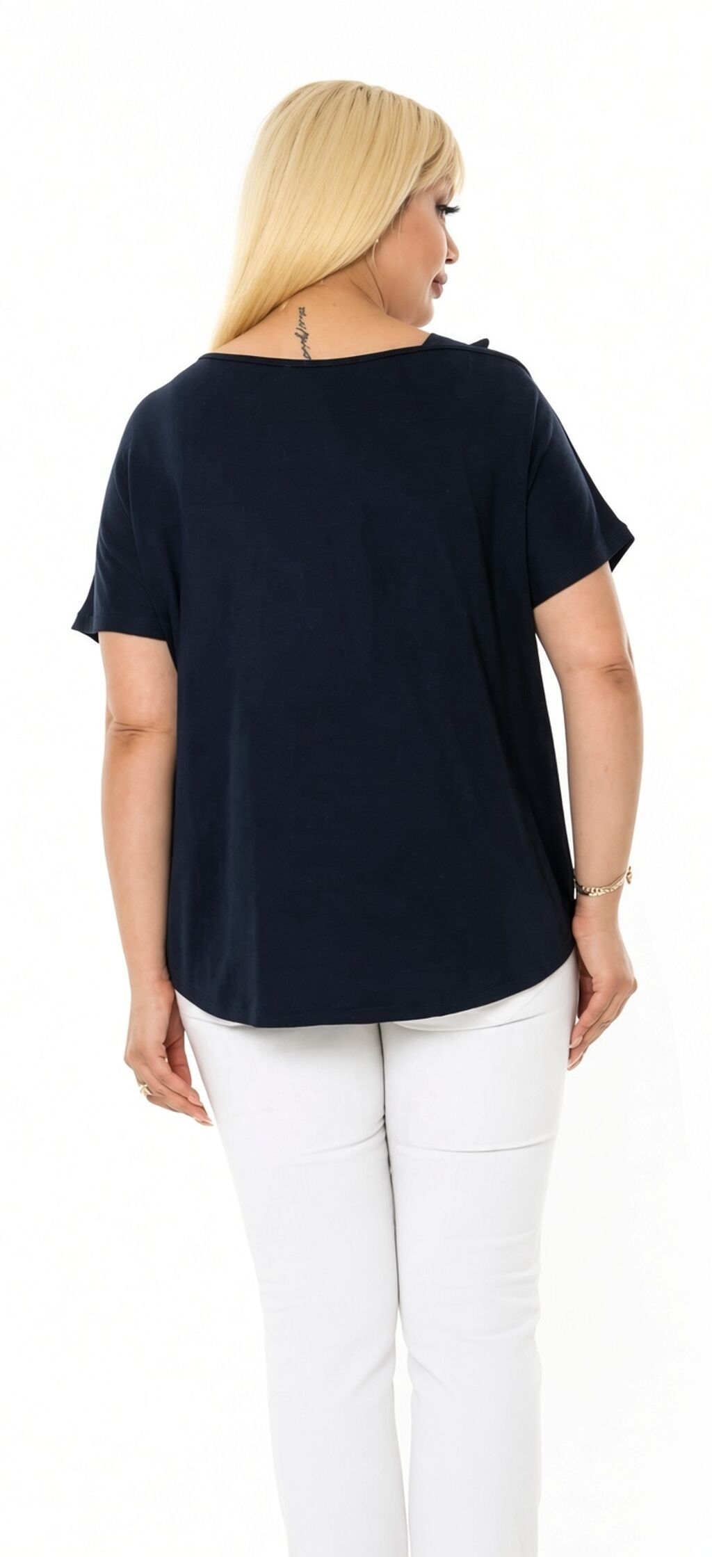 Qadınlar üçün qısaqoll bluz - Rəng: tünd göy - Kəsim: rahat/oversize — Köynək, Bakı (4)