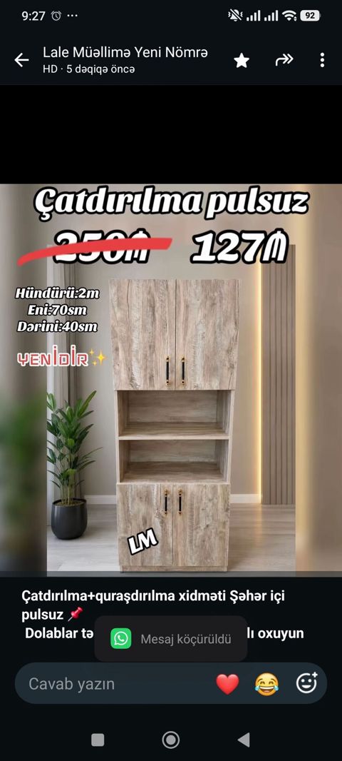 *Çatdırılma+quraşdırılma xidməti Şəhər içi pulsuz* *Dolablar — Aişə Xanım — Шкафы