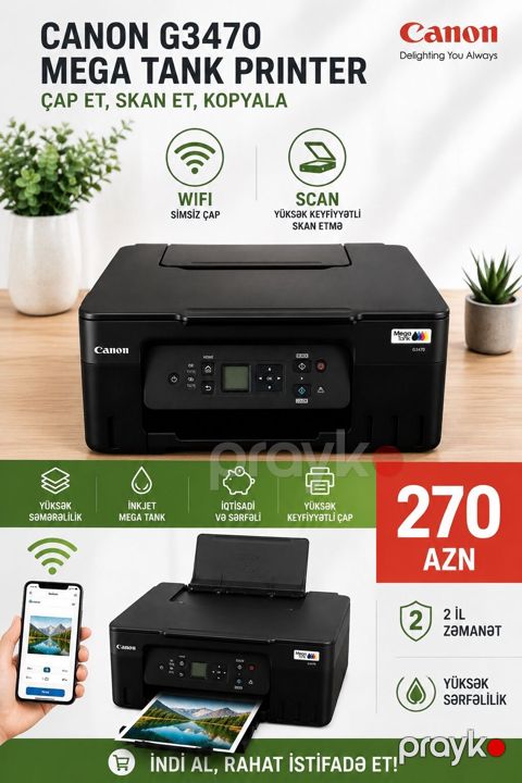 Canon G3470 MegaTank printer – çoxfunksiyalı inkjet həll: - Çap, skan — Bakı