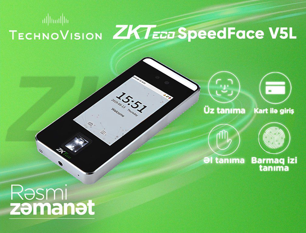 "ZKTeco SpeedFace V5L" üz tanıma cihazı — Ağıllı ev və təhlükəsizlik, Bakı (4)