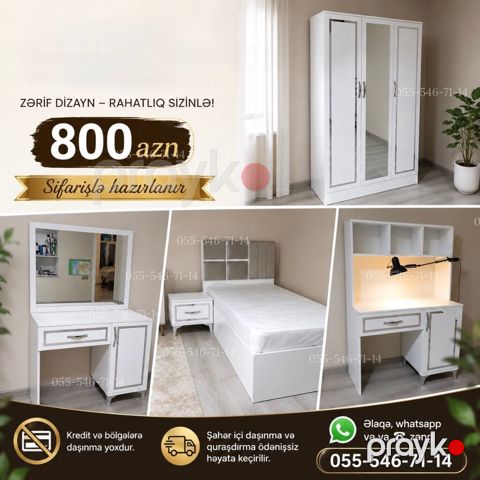Zərif dizaynlı ağ rəngdə yataq otağı dəsti – sifarişlə hazırlanır — Bakı