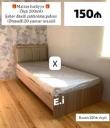 Tək nəfərlik taxta çarpayı – bazalı, başlıqlı. - Ölçü: 200 x 90 sm — Mallar