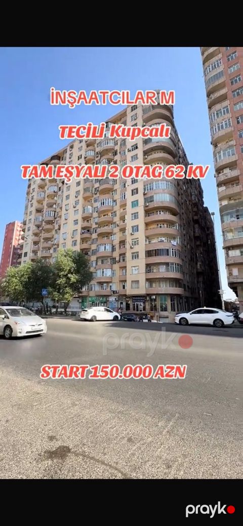 2-otaqlı yeni tikili, İnşaatçılar m., 46 m²