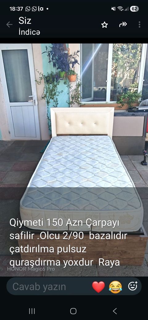 Çarpayı və döşək dəsti - Ölçü: 90×200 sm - Bazalı model – alt hissədə — Sumqayıt