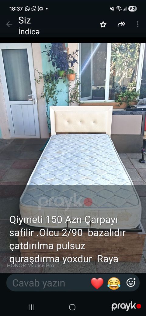 Çarpayı və döşək dəsti - Ölçü: 90×200 sm - Bazalı model – alt hissədə
