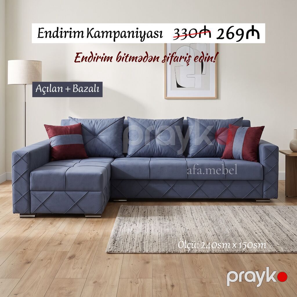 Künc divanlar Yeni və sifarişlə Qolu mebelsiz: 269₼ Ölçü — Divanlər, Bakı (4)