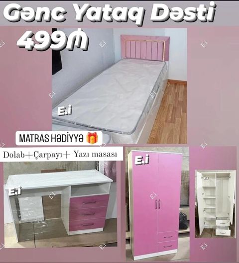 Gənc yataq dəstləri 1) Gənc yataq dəsti – 499 AZN - Komplekt: dolab +