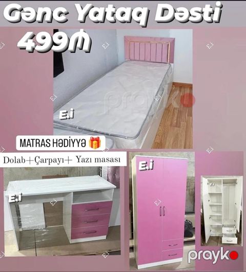 Gənc yataq dəstləri 1) Gənc yataq dəsti – 499 AZN - Komplekt: dolab +