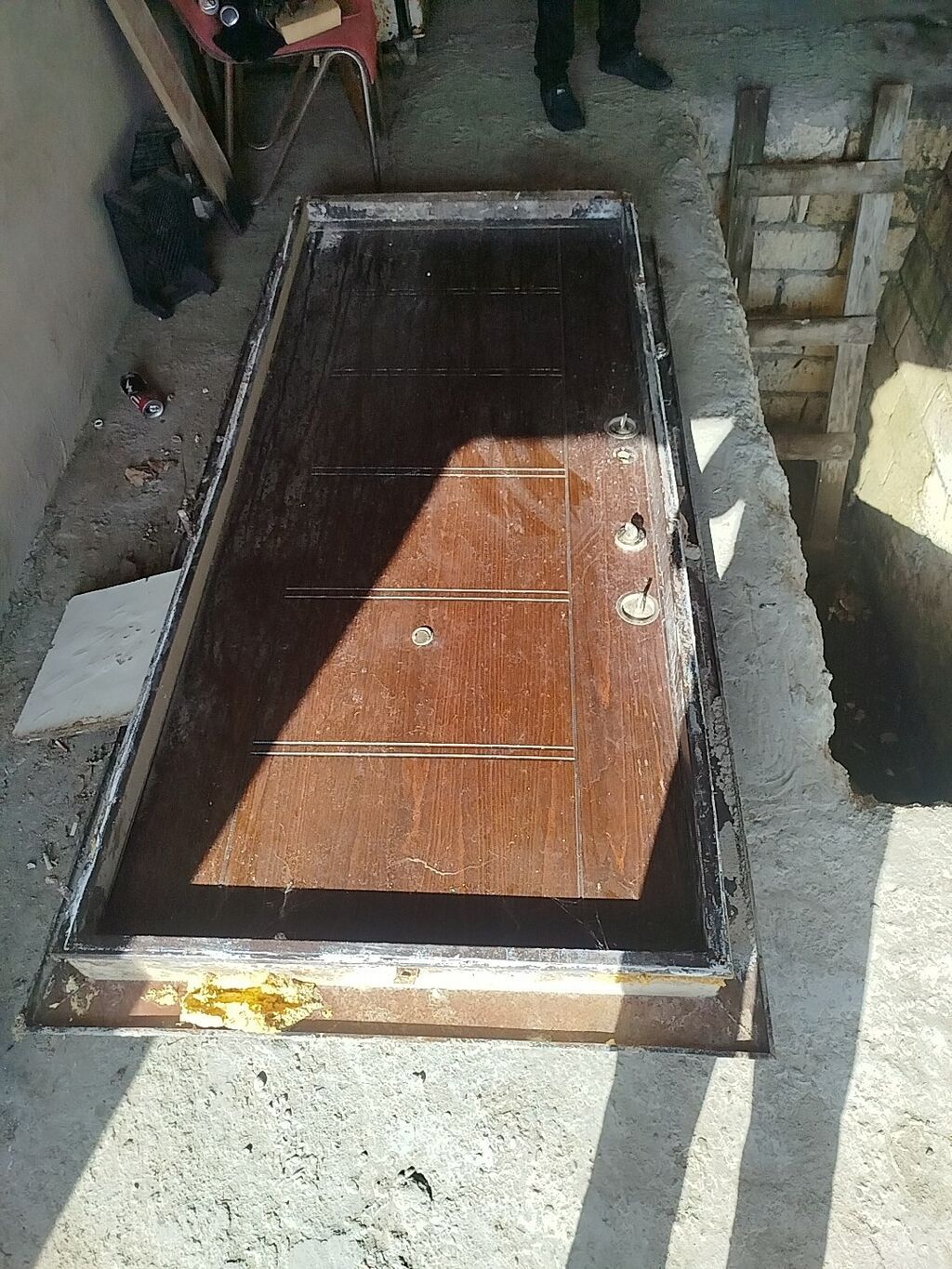 Dəmir karkaslı giriş qapısı – taxta teksturalı ön panel - Material — Pəncərələr, qapılar, balkonlar, Bakı (2)