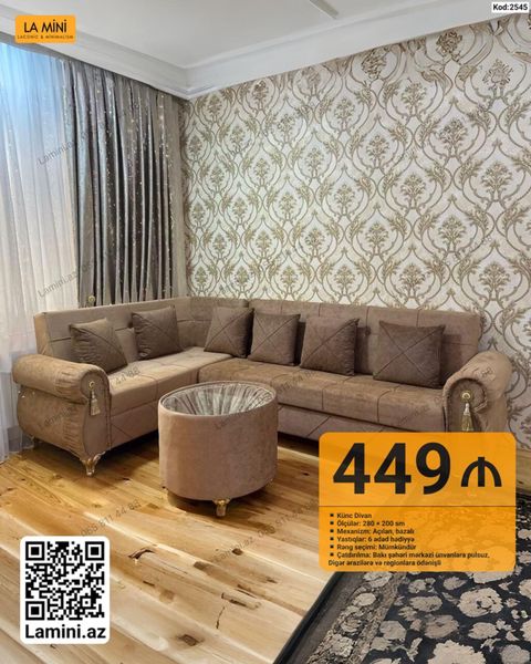 La Mini – Künc Divan (Kod: 2545) - Ölçülər: 280 200 sm - Mexanizm — Bakı