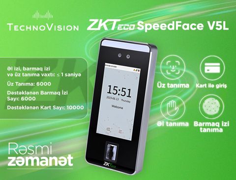 "ZKTeco SpeedFace V5L" üz tanıma cihazı — Bakı