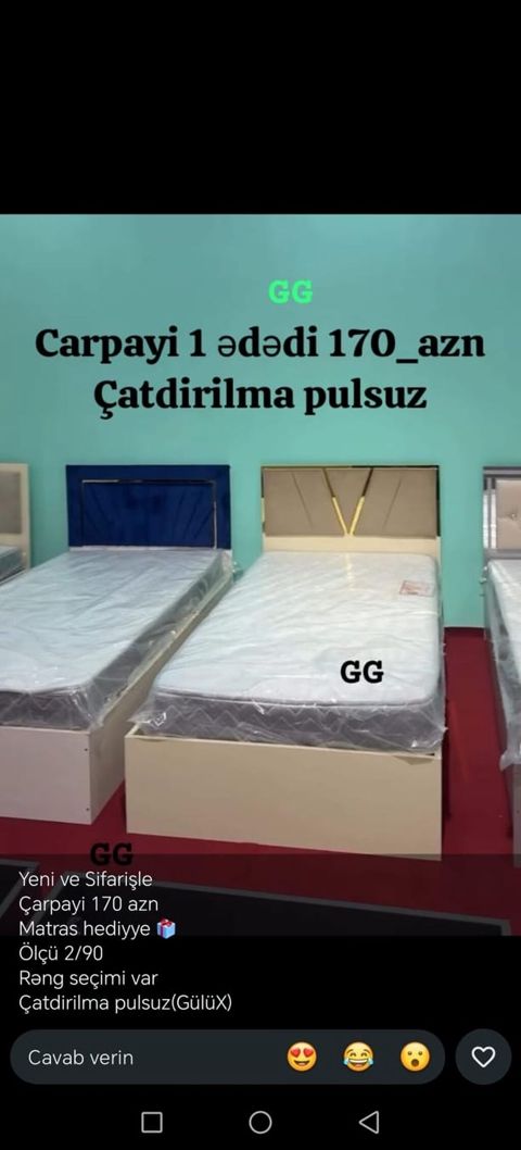 Çarpayı – tək nəfərlik model - Qiymət: 170 AZN (şəkildə göstərildiyi — Bakı