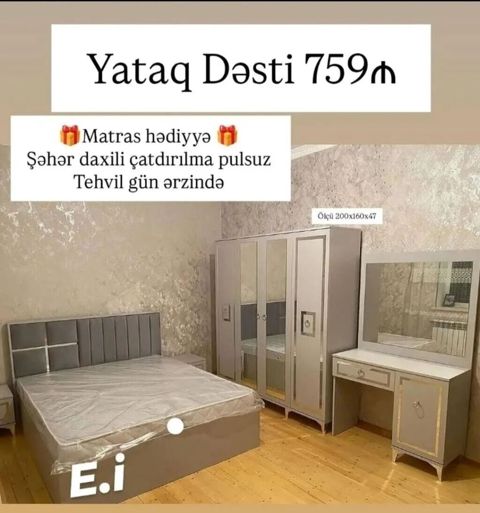 Yataq Dəsti – 759₼ Komplekt: - Çarpayı (ölçü: 200×160×47 sm qeyd — Mehdiabad