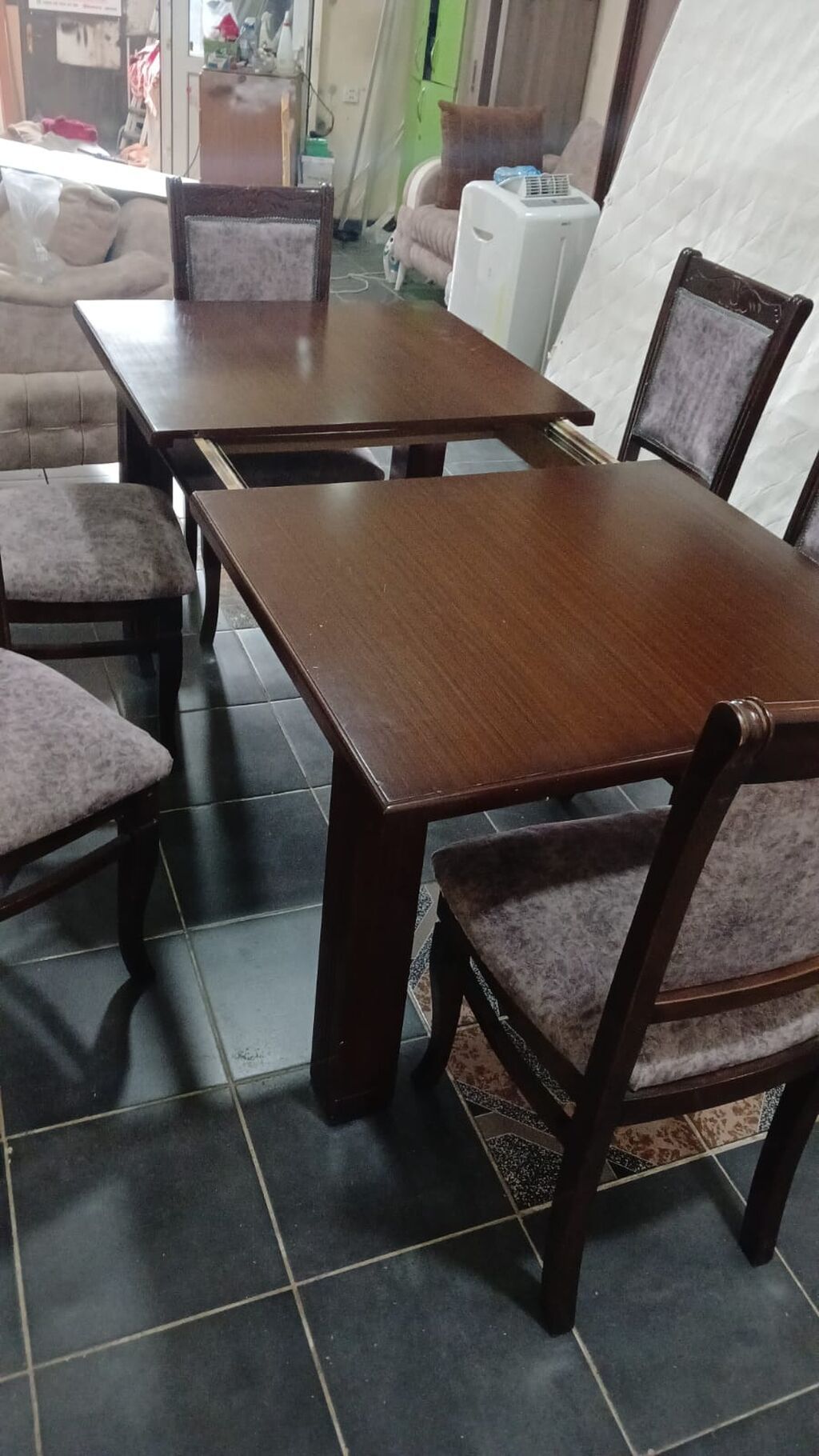 Qonaq otağı üçün, İşlənmiş, Açılan, Dördbucaq masa, 6 stul — Masalar və stullar, Bakı (3)