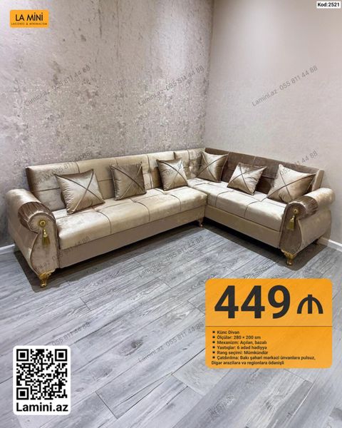 Künc divan. Ölçüləri: 280 200 sm. Mexanizm: açılan, bazalı — Bakı