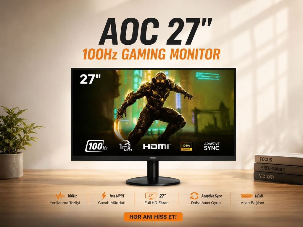 AOC 27” 100Hz Gaming Monitor Oyun, iş və gündəlik istifadə üçün — Monitorlər, Xaçmaz (2)