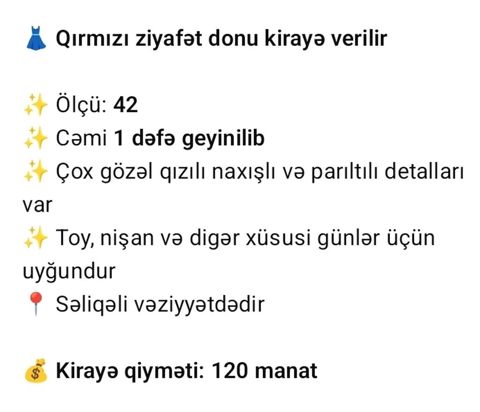 Qırmızı ziyafət donu kirayə - Ölçü: 42 - Cəmi 1 dəfə geyinilib — Bakı