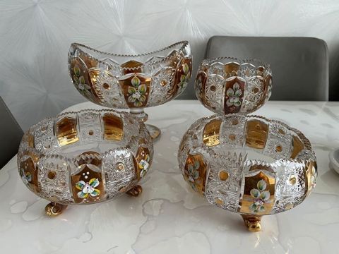 Böhm üslublu bəzəkli kəsma şüşə (kristal) qab dəsti - 4 hissədən — Dining tableware