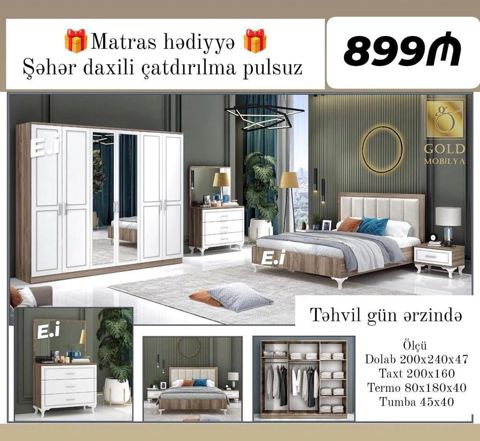 Yataq otağı dəsti – Gold Mobilya Komplekt: - 6 qapılı dolab (2 — Bakı