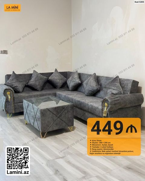 Künc divan – Kod: 5305 - Ölçülər: 280 200 sm - Mexanizm: açılan — Bakı