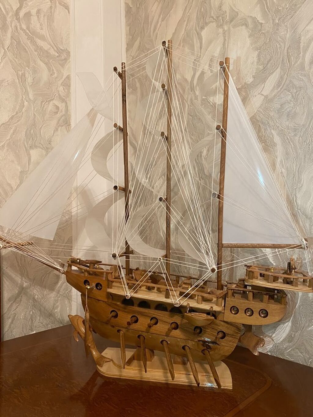 Ağacdan hazırlanmış dekorativ yelkənli gəmi maketi - Material — Modellar, Bakı (5)